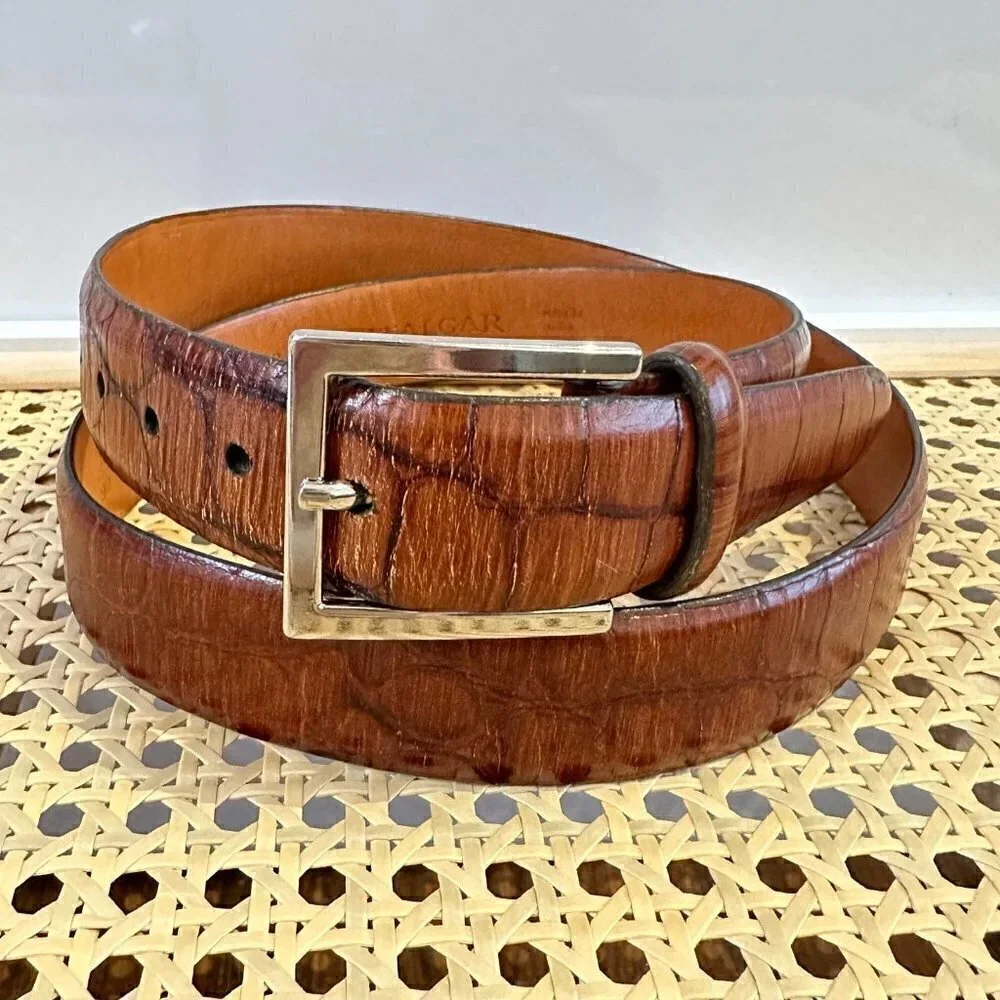 Mens Trafalgar leather croc embossed belt